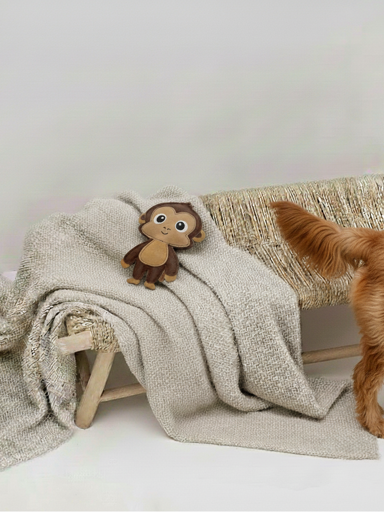 BUDDY. Leather Dog Toy "Monkey" - natural dog toy available online from BUDDY. dog accessories