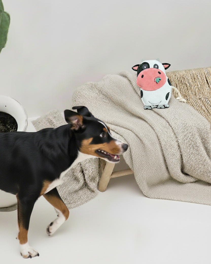 BUDDY. Leather Dog Toy "Cow" - natural dog toy available online from BUDDY. dog accessories