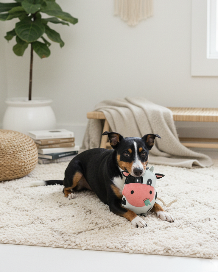 BUDDY. Leather Dog Toy "Cow" - natural dog toy available online from BUDDY. dog accessories