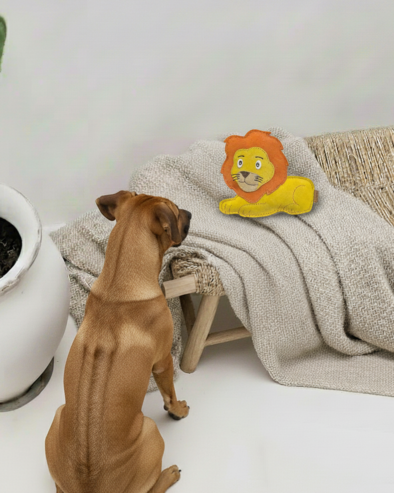 BUDDY. Leather Dog Toy "Lion" - natural dog toy available online from BUDDY. dog accessories