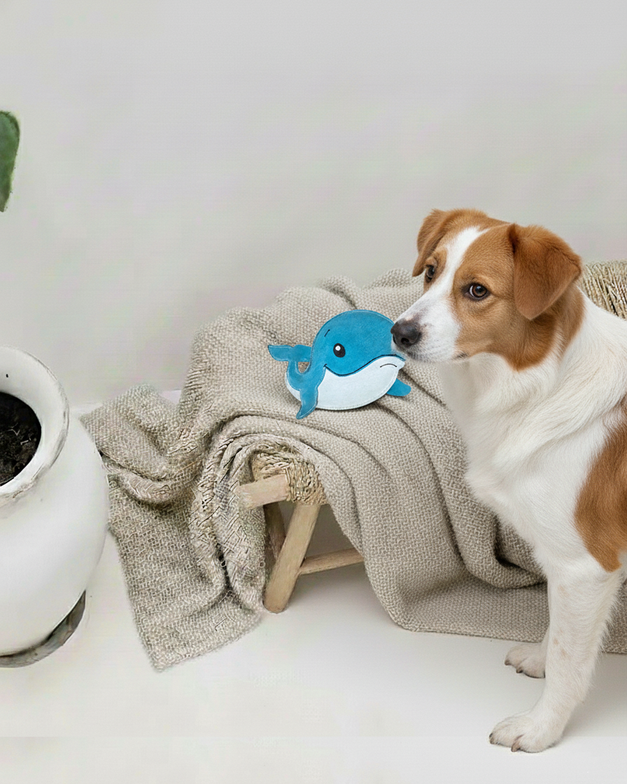 BUDDY. Leather Dog Toy "Whale" - natural dog toy available online from BUDDY. dog accessories