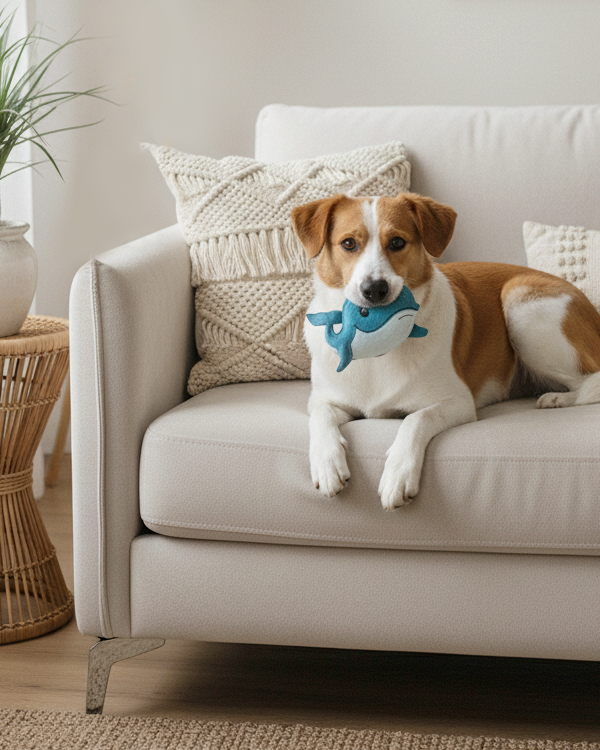 BUDDY. Leather Dog Toy "Whale" - natural dog toy available online from BUDDY. dog accessories
