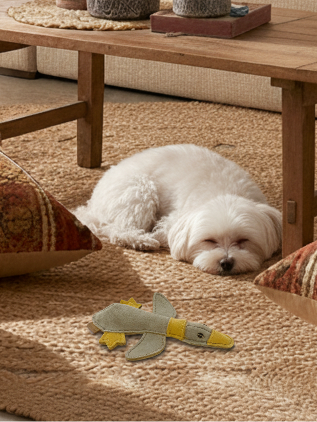 BUDDY. Leather Dog Toy "Small Duck" - natural dog toy available online from BUDDY. dog accessories