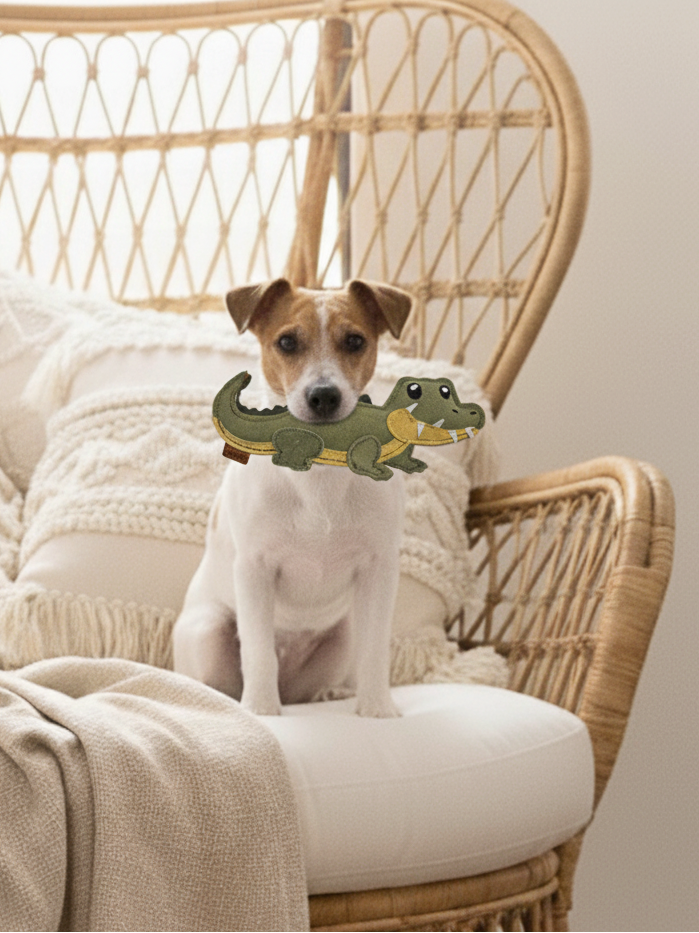BUDDY. Leather Dog Toy "Small Crocodile" - natural dog toy available online from BUDDY. dog accessories
